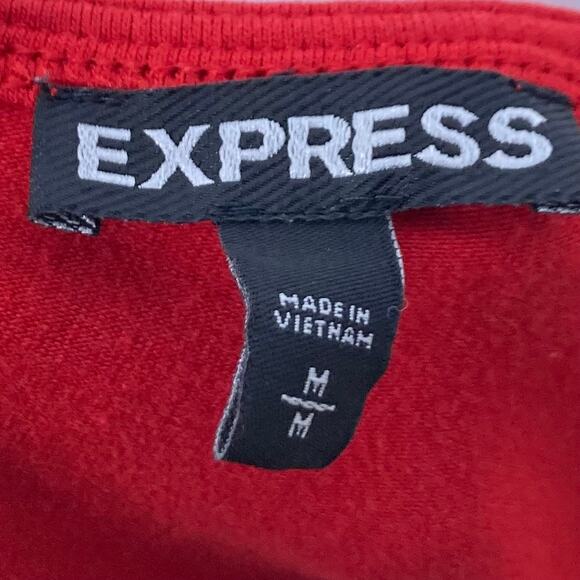 NWOT EXPRESS Top M Red Scoop-Neck Peplum Flounce Zip Stretch Cotton Long-Sleeve - Picture 3 of 5